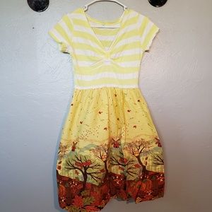 Handmade autumn windy falling leaves dress